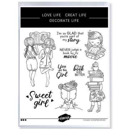 Reading Sweet Little Girl Cutting Dies And Stamp Set YX1439-S+D