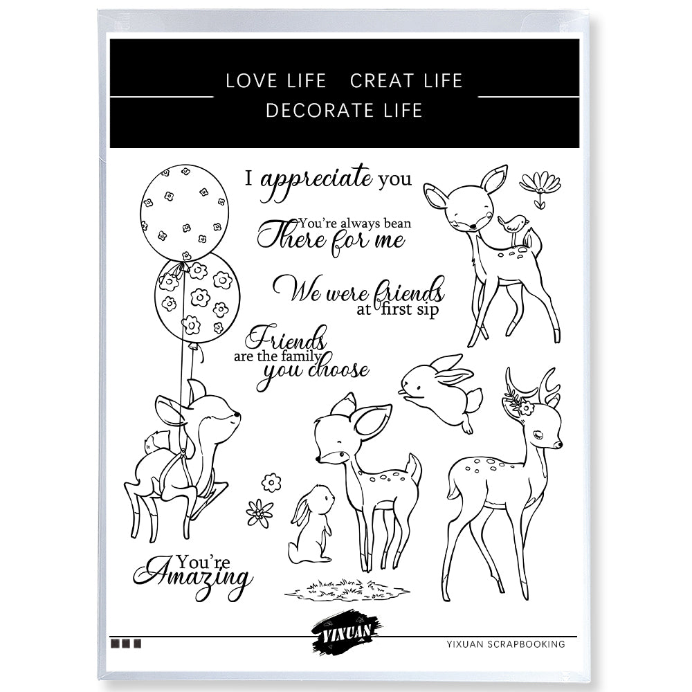 Adorable Nature Sika Deer Rabbits Cutting Dies And Stamp Set YX1300-S+D
