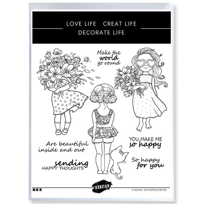 Love Girls Holding Flowers Cutting Dies And Stamp Set YX1243-S+D