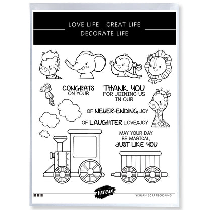 Kawaii Cartoon Animals Carriage Cutting Dies And Stamp Set YX1245-S+D