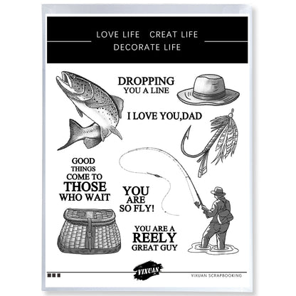 Summer Weekend Father Fishing Accessories Cutting Dies And Stamp Set YX1293-S+D