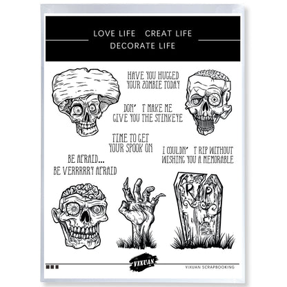 Happy Halloween Ghost Skull Grave Cutting Dies And Stamp Set YX1313-S+D