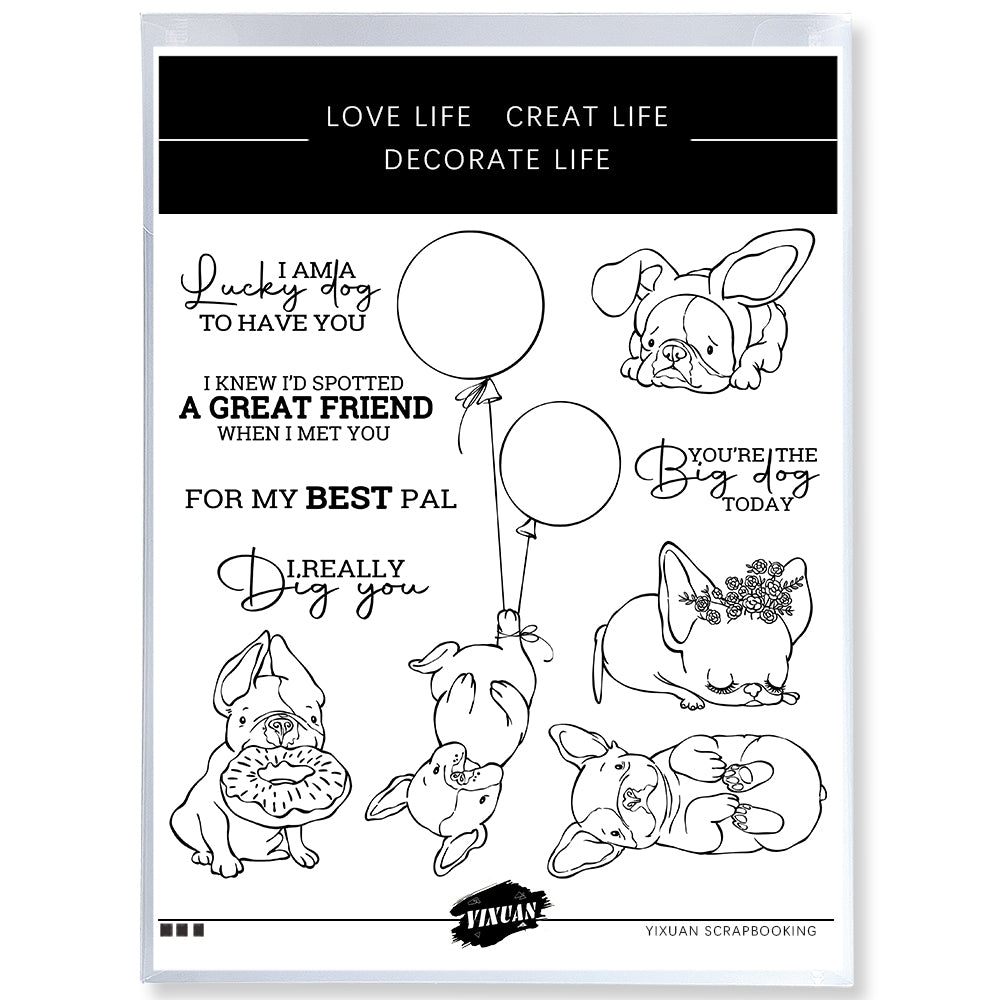 Lovely Kawaii Pet Dogs Holding Balloons Cutting Dies And Stamp Set YX1299-S+D
