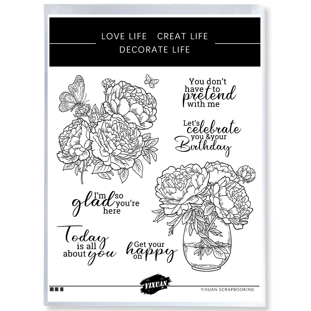 Blooming Flowers In Bottle Clear Stamp YX1334