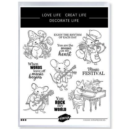 The Mouse Playing the Piano Cutting Dies And Stamp Set YX1496-S+D