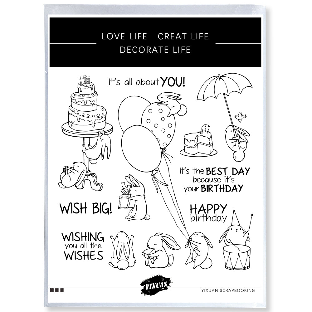 Happy Birthday To Cute Rabbits Cutting Dies And Stamp Set YX1307-S+D