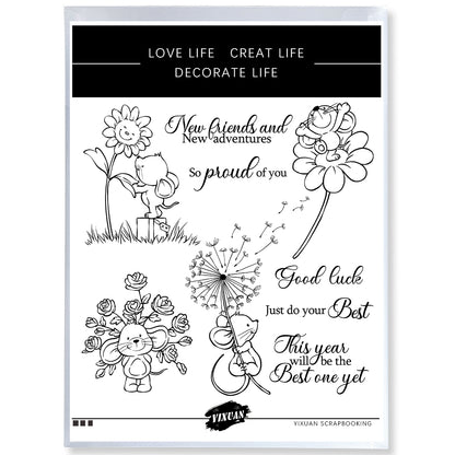 Cute Little Mice And Flowers Cutting Dies And Stamp Set YX1262-S+D