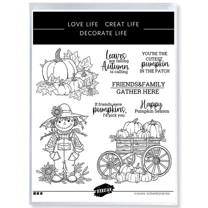 Autumn Harvest Pumpkins Scarecrow Halloween Thanksgiving Day Cutting Dies And Stamp Set YX1410-S+D