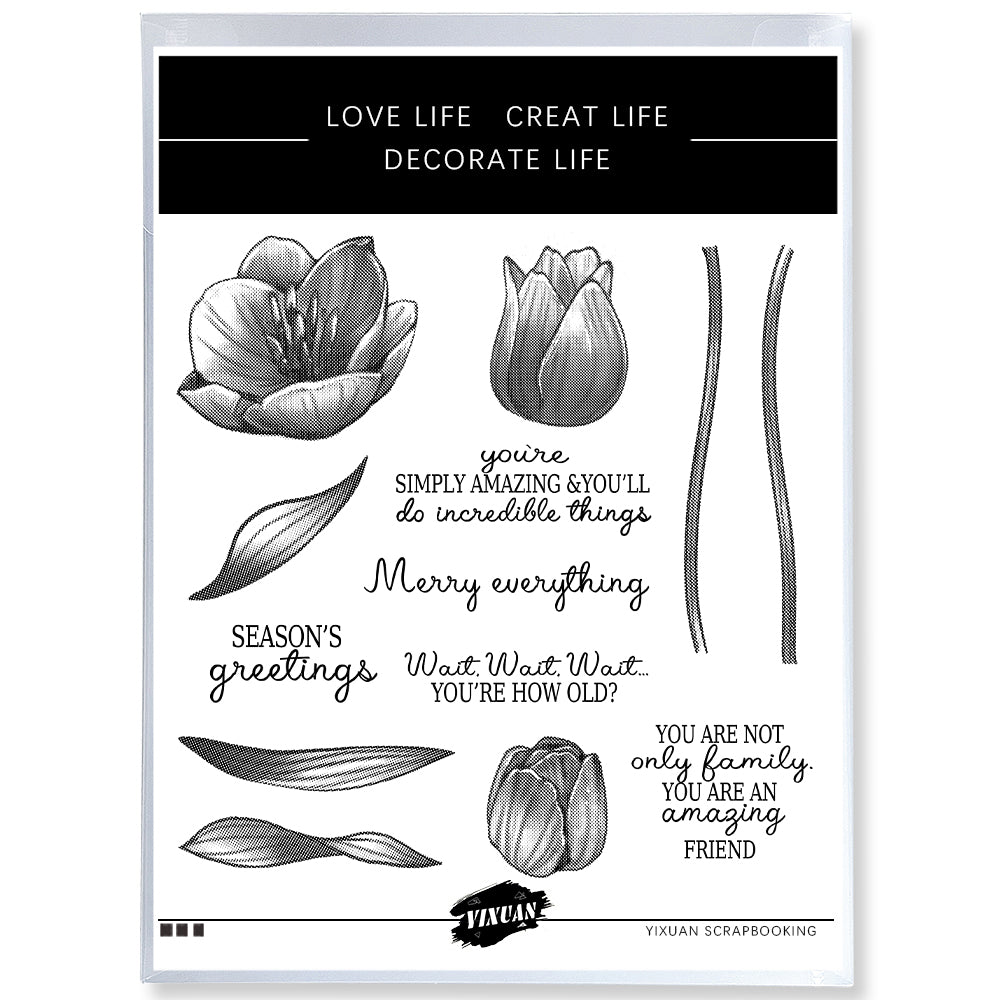 Beautiful Tulips Flowers Cutting Dies And Stamp Set YX1338-S+D