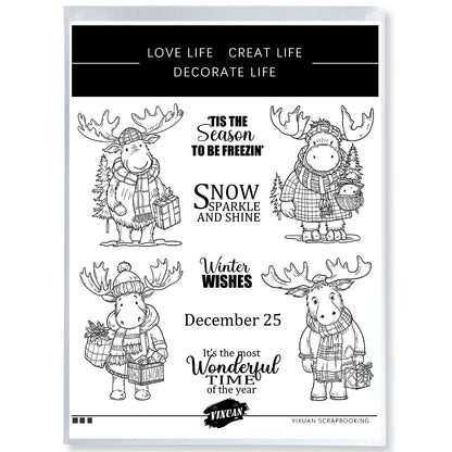 Cute Christmas Elk Cutting Dies And Stamp Set YX1471-S+D