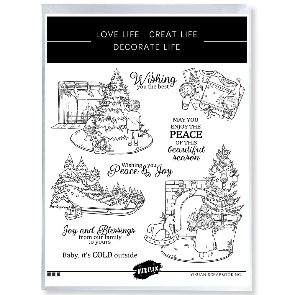 Children in Front of Christmas Fireplace Cutting Dies And Stamp Set YX1514-S+D