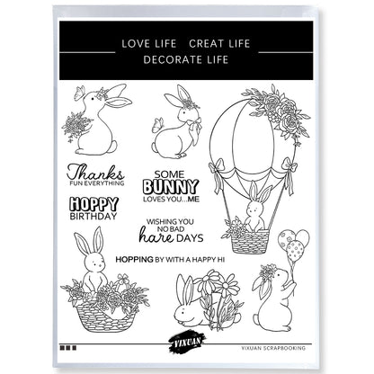 Hot Air Balloon Cartoon Cute Rabbit Cutting Dies And Stamp Set YX1589-S+D