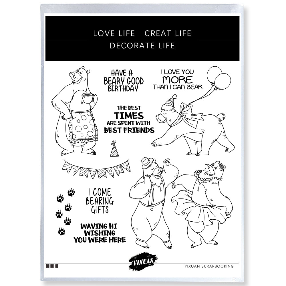 Cute Funny Dancing Bear Party Clear Stamp YX1241-S