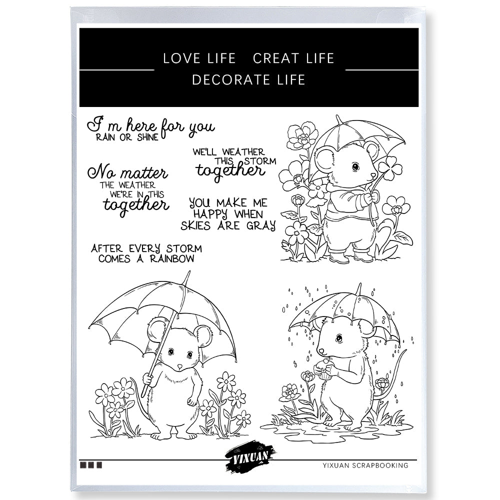 Cute Mouse And Floral In Rainy Day Cutting Dies And Stamp Set YX1421-S+D