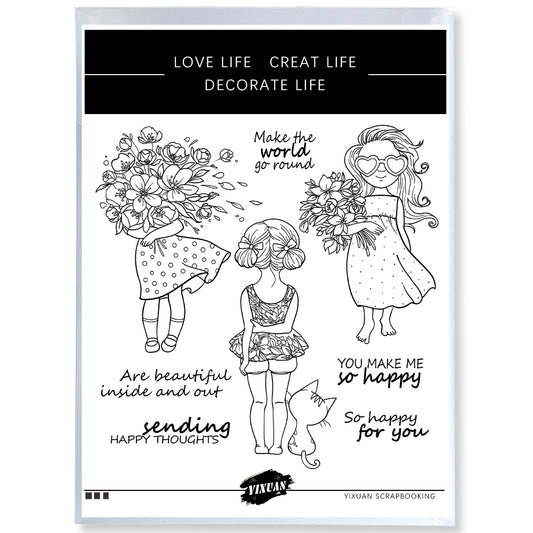 Love Girls Holding Flowers Clear Stamp YX1243-S