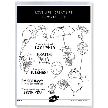 Fantasy Flying Cute Animals And Balloons Cutting Dies And Stamp Set YX1302-S+D