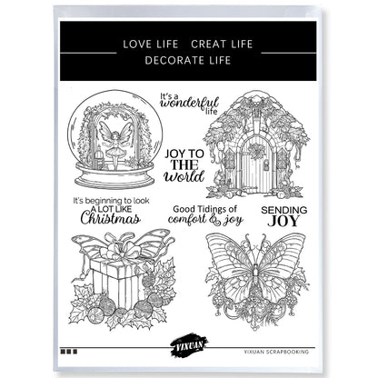 Christmas Butterfly Door Cutting Dies And Stamp Set YX1497-S+D