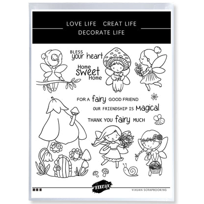 Cute Bee Fairy Girl And Mushroom Cutting Dies And Stamp Set YX1277-S+D