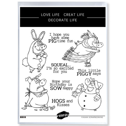 Cute Cartoon Funny Fatty Pigs Cutting Dies And Stamp Set YX1275-S+D