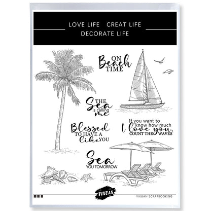 Summer Beach And Palm Trees Cutting Dies And Stamp Set YX1291-S+D