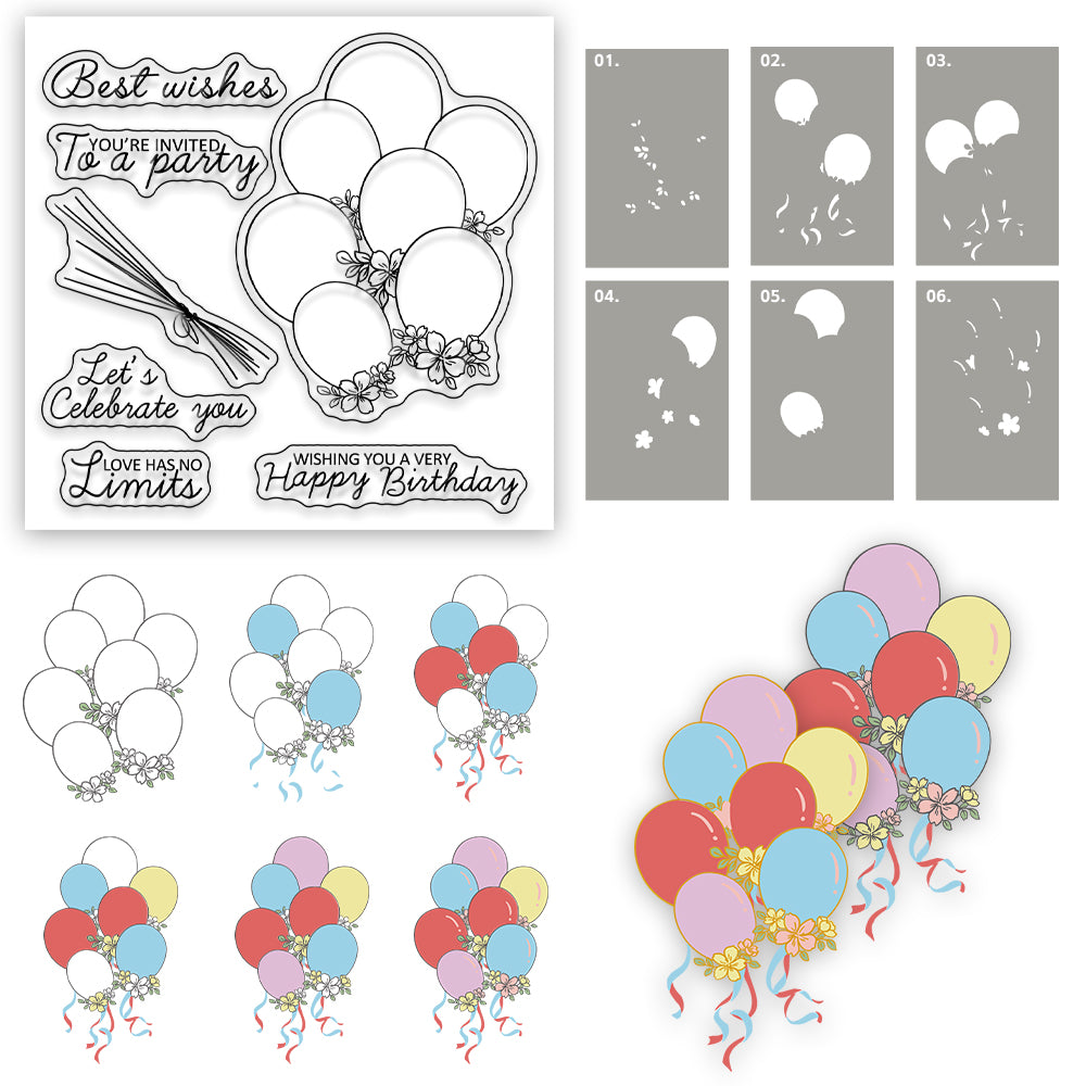 Happy Birthday Decor Balloons Clear Stamp YX1320-S