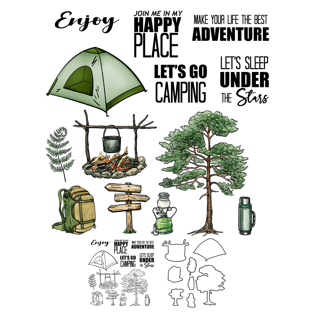 Spring Day Nature Outdoor Camping Cutting Dies And Stamp Set YX1206-S+D