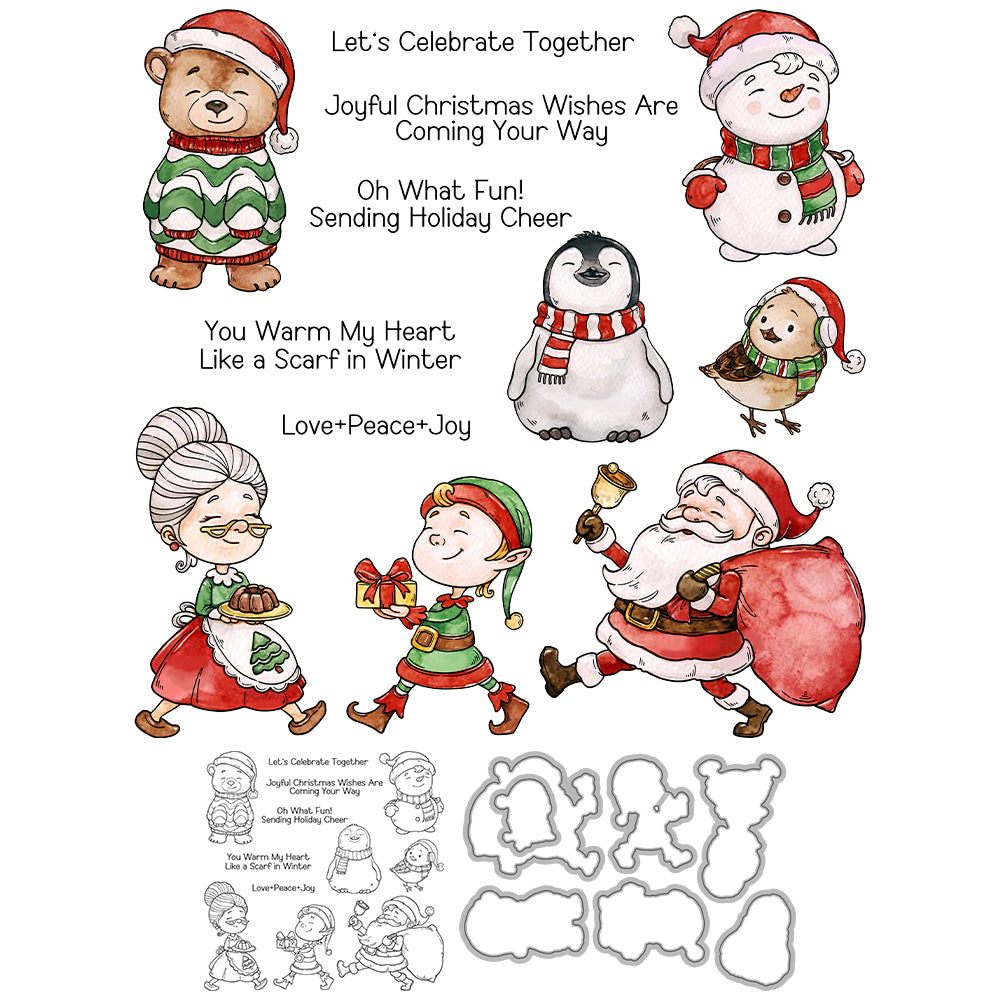 Cartoon Christmas Animals Cutting Dies And Stamp Set YX1569-S+D