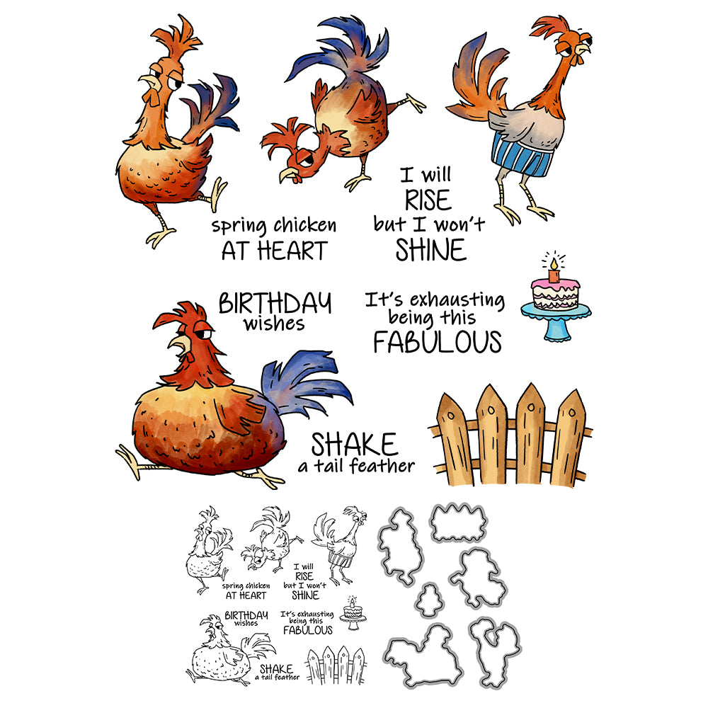 Cute Cartoon Funny Cock Chick Cutting Dies And Stamp Set YX1248-S+D