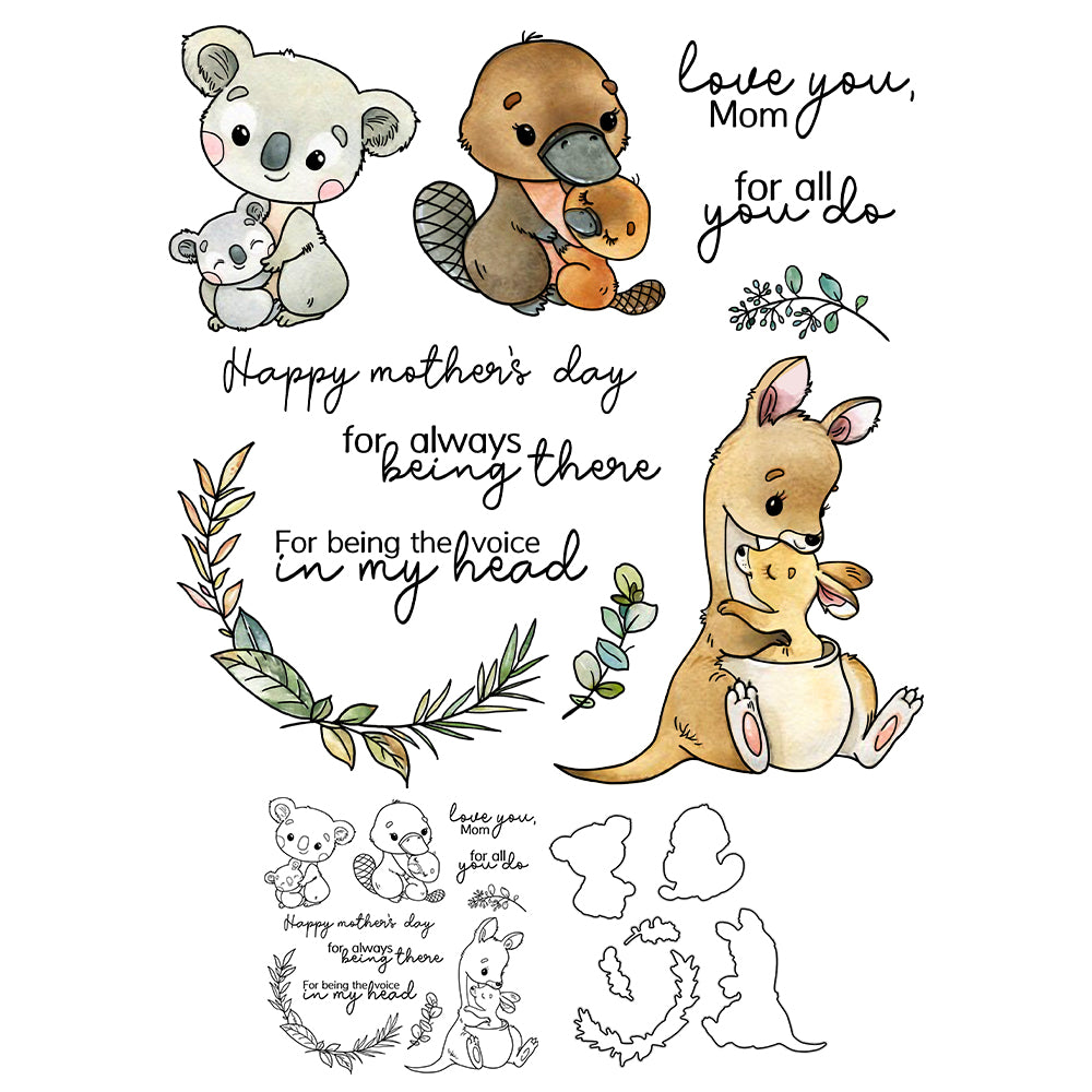 Love Mother Baby Cute Animals Mother's Day Cutting Dies And Stamp Set YX1207-S+D