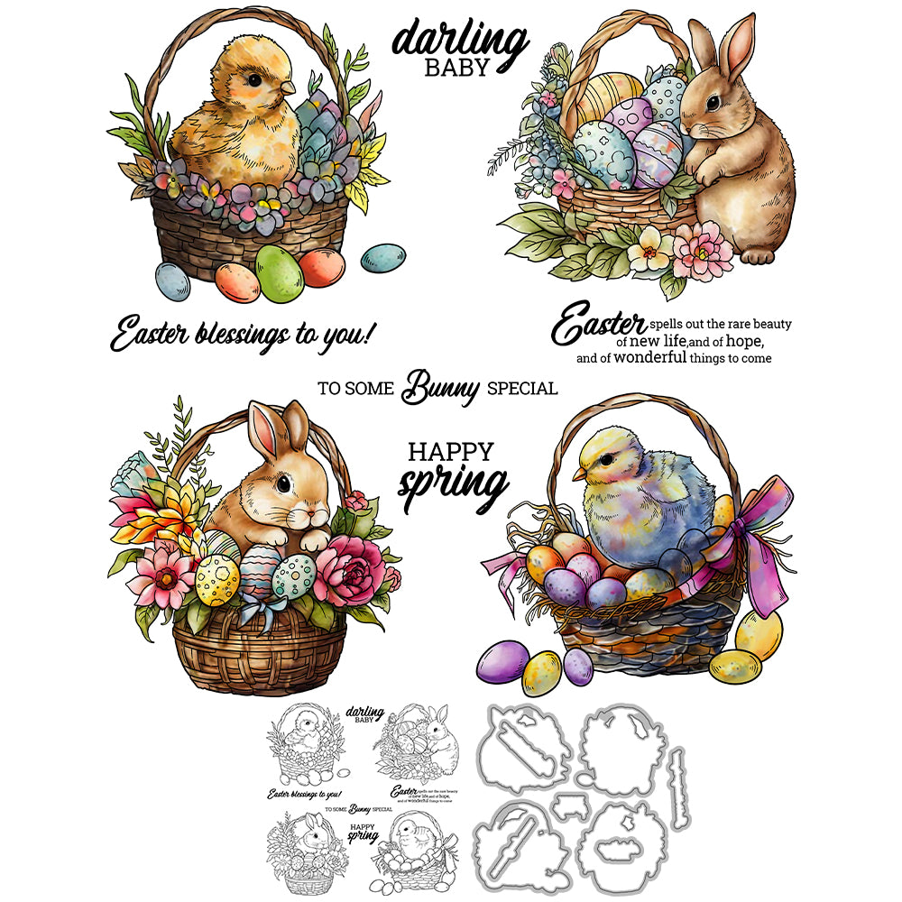 Easter Basket Rabbit Chicken Cutting Dies And Stamp Set YX1587-S+D