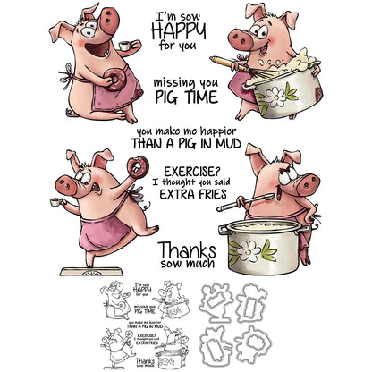 Cute Cartoon Cooking Baking Pigs Cutting Dies And Stamp Set YX1274-S+D
