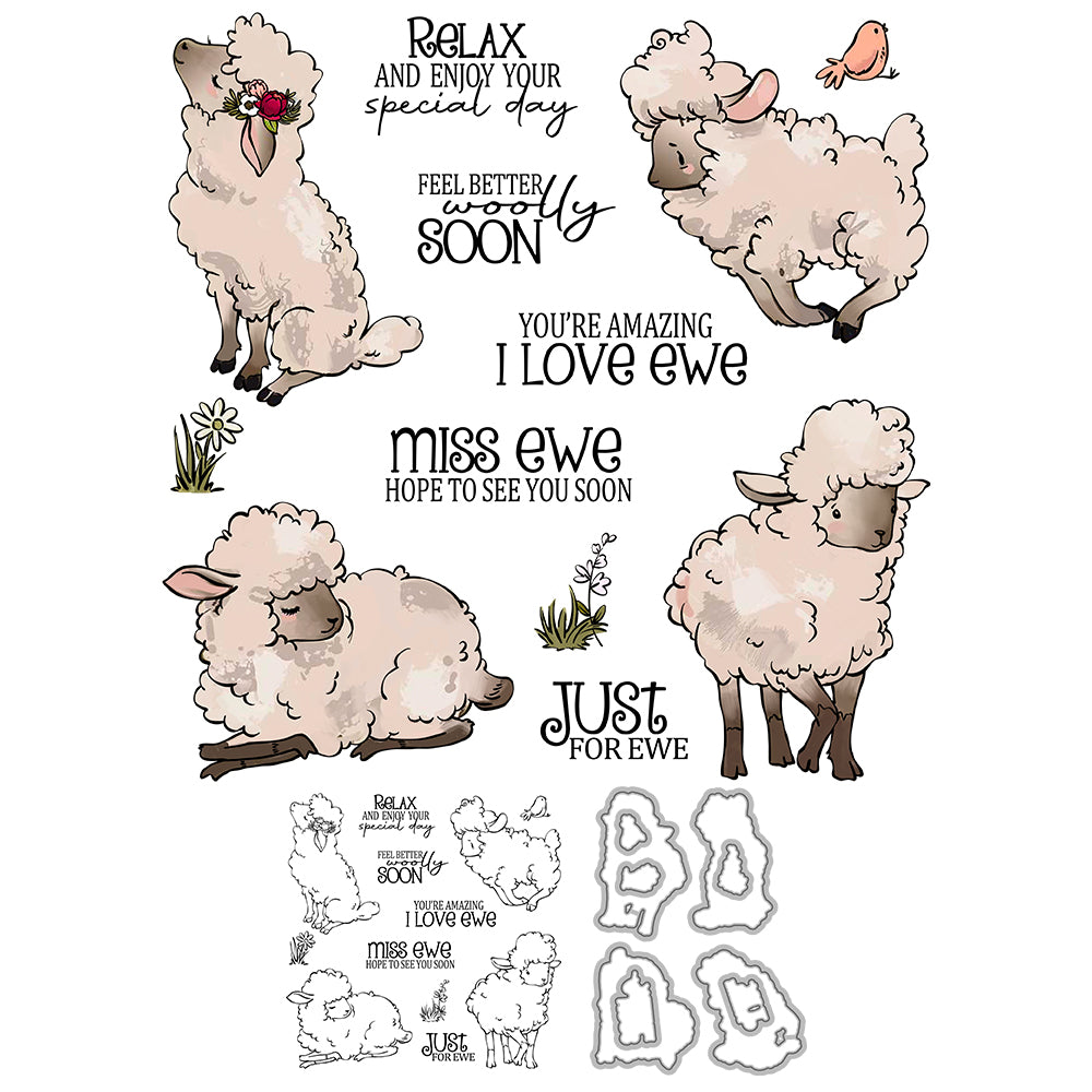 Cute Cartoon Strong Goat Cutting Dies And Stamp Set YX1304-S+D