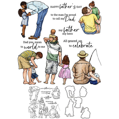 Love Father And Kids Happy Father's Day Cutting Dies And Stamp Set YX1233-S+D