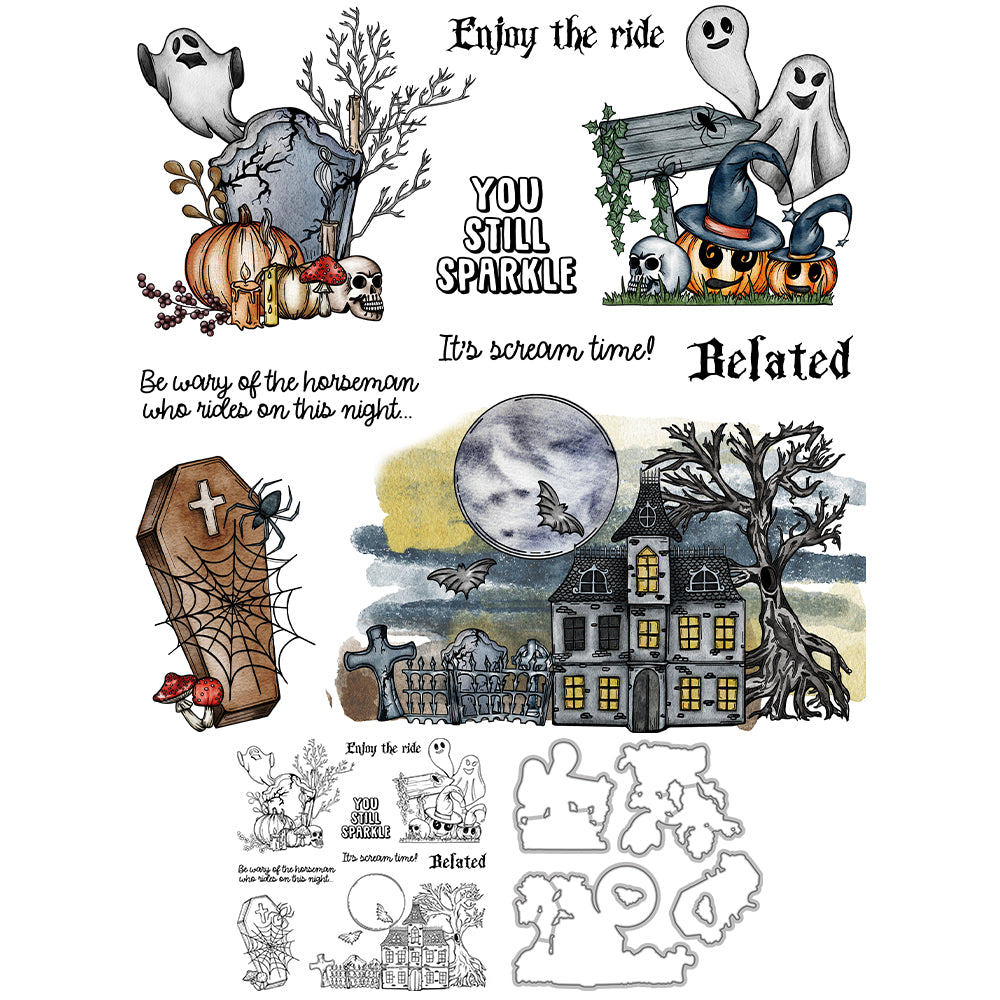 Halloween materials Cutting Dies And Stamp Set YX1431-S+D