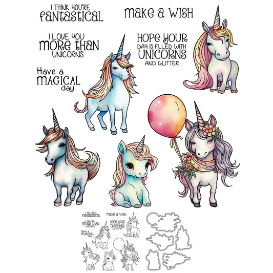 Cute Cartoon Colorful Unicorns Cutting Dies And Stamp Set YX1331-S+D