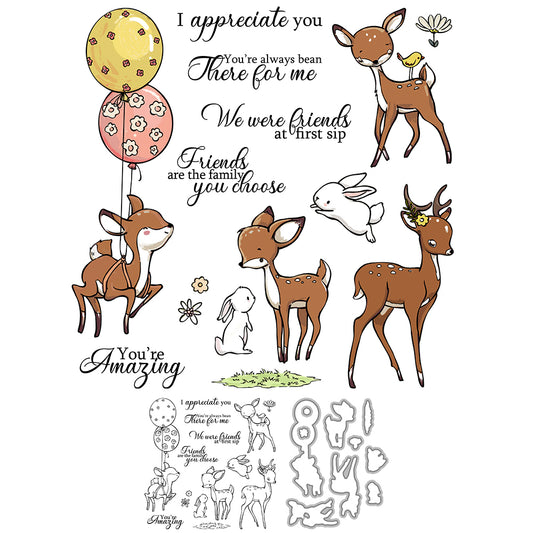 Adorable Nature Sika Deer Rabbits Cutting Dies And Stamp Set YX1300-S+D