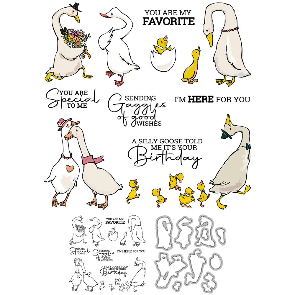 Cute Cartoon Goose Ducks Cutting Dies And Stamp Set YX1298-S+D