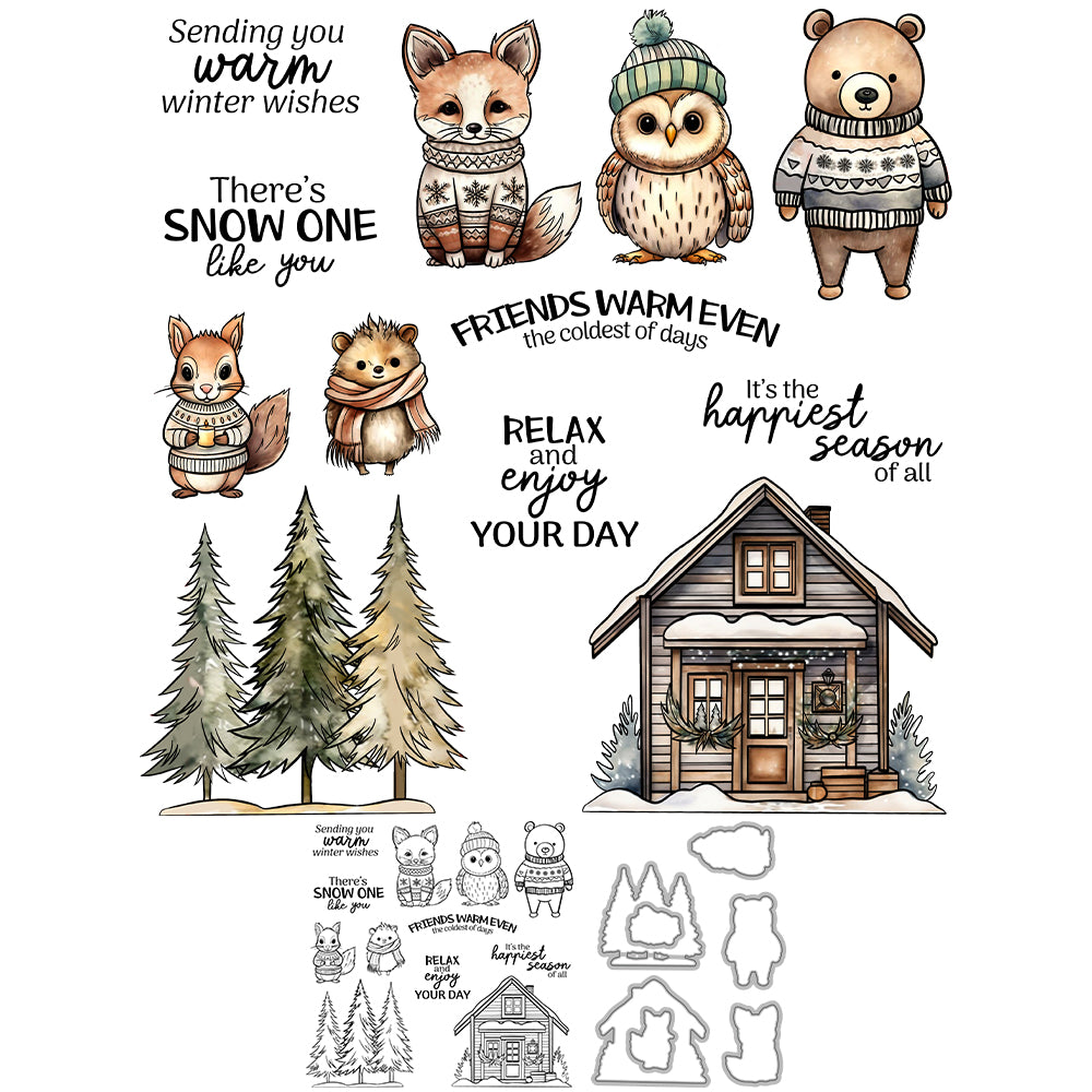 Christmas Animal House Cutting Dies And Stamp Set YX1555-S+D