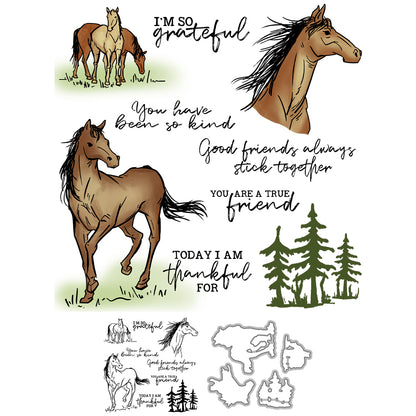 Nature Forest Horse Animals Cutting Dies And Stamp Set YX1249-S+D