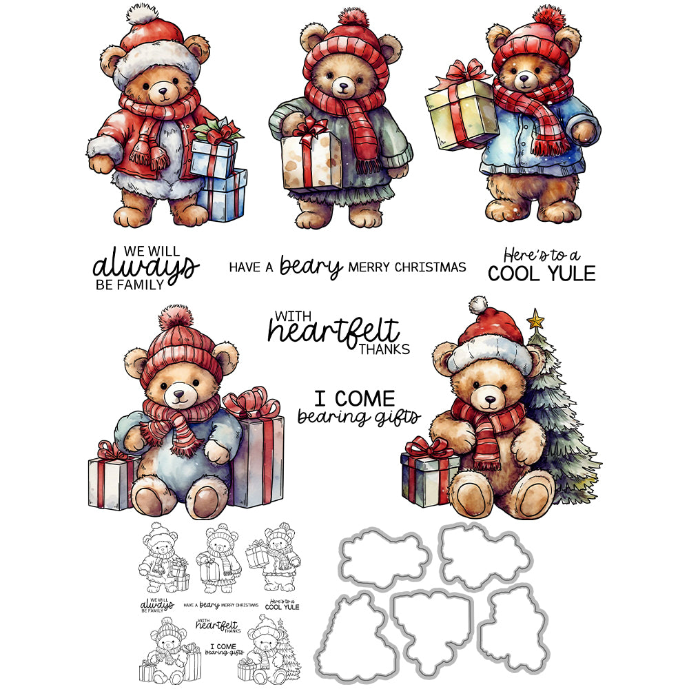 Winter and Brown Bear Cutting Dies And Stamp Set YX1544-S+D