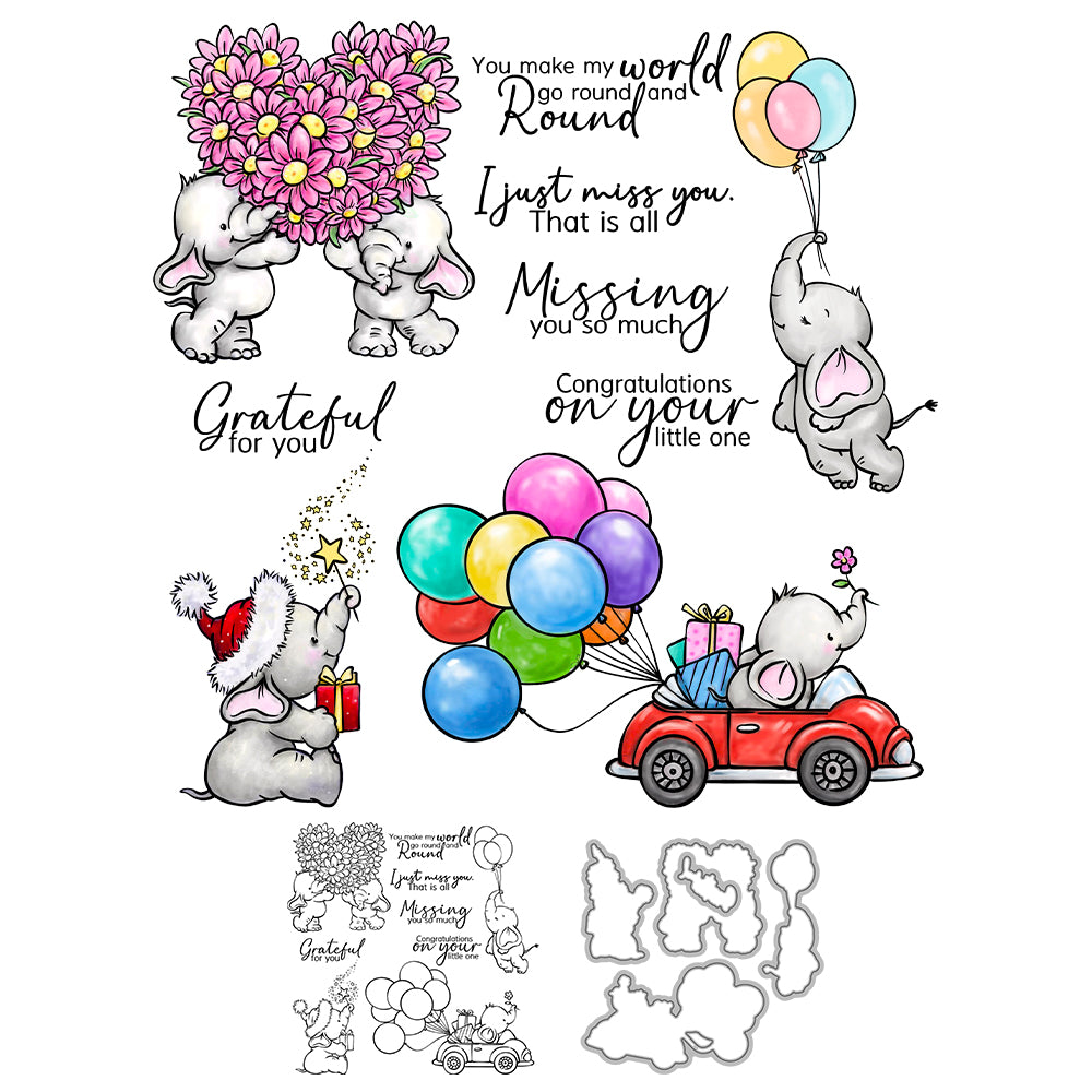 Love Heart Balloons Gifts Elephant Cutting Dies And Stamp Set YX1259-S+D