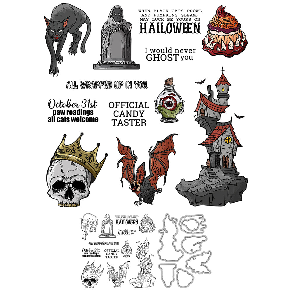 Halloween Decoration Cutting Dies And Stamp Set YX1442-S+D