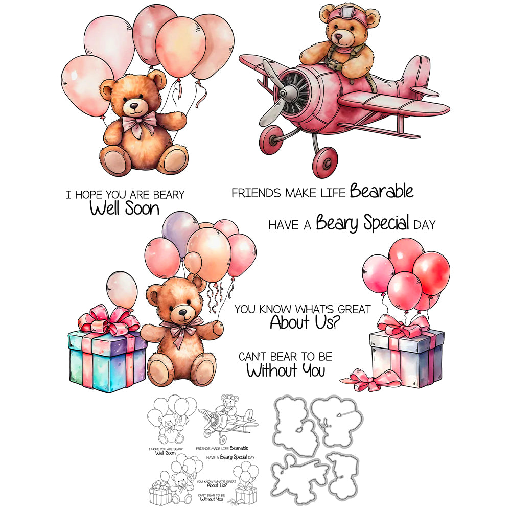Cute Travel Doll Bears Love Bithday Gifts Cutting Dies And Stamp Set YX1418-S+D
