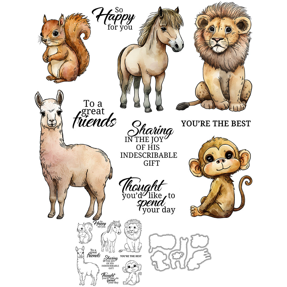 Cute Cartoon Nature Animals Cutting Dies And Stamp Set YX1422-S+D