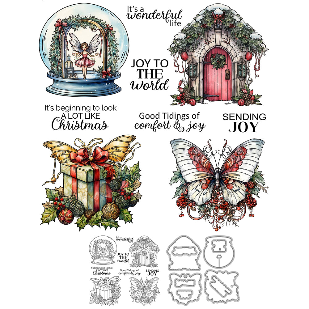 Christmas Butterfly Door Cutting Dies And Stamp Set YX1497-S+D