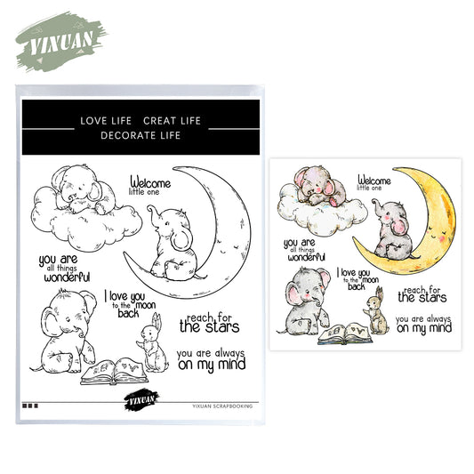 Cute Sleeping Elephant On Moon Clouds Cutting Dies And Stamp Set YX1203-S+D