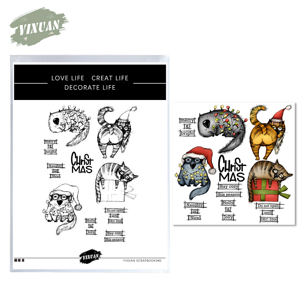 Funny Cats And Christmas Decoration Party Cutting Dies And Stamp Set YX856-S+D