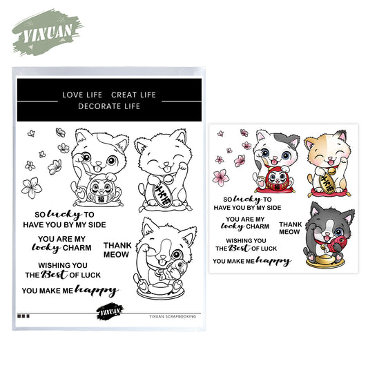 Kawaii Little Kitty Pet Cats Cutting Dies And Stamp Set YX1196-S+D