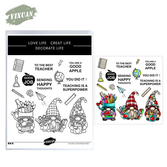 Back-to school Season Cute Studying Gnome Cutting Dies And Stamp Set YX1138-S+D