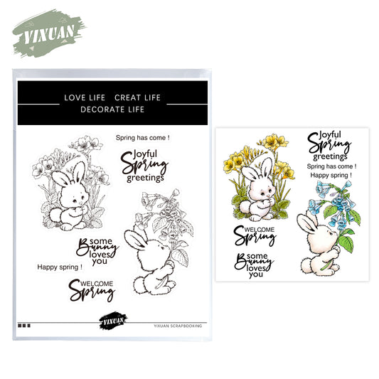 Spring Flowers And Cute Rabbits Cutting Dies And Stamp Set YX899-S+D